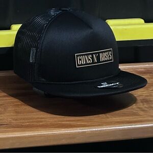 Guns N Roses Trucker Hat Snapback Hat Black - Logo Gold And Foam Black Hat